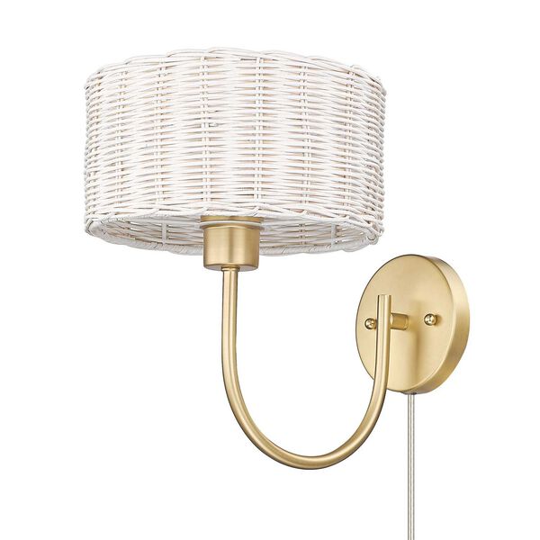 Erma Brushed Champagne Bronze One-Light Wall Sconce with White Wicker, image 2